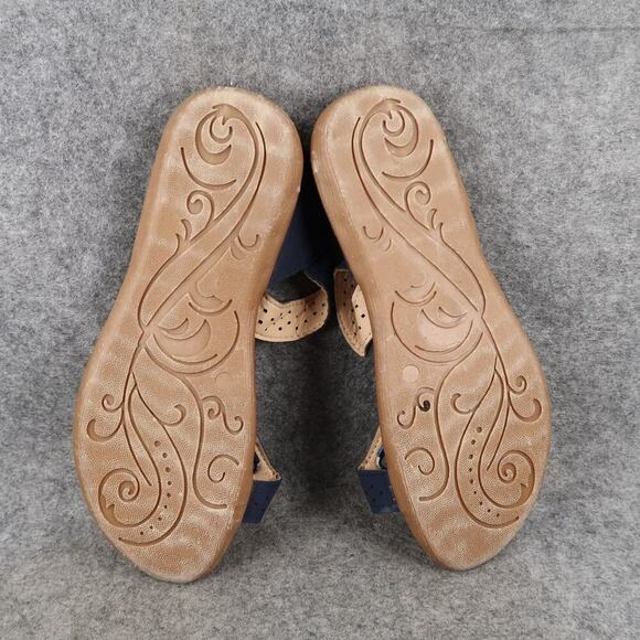 Casual Shoes Womens 7 Sandals Slip On Toe Loop Blue Comfort Flats Slides - Picture 9 of 10